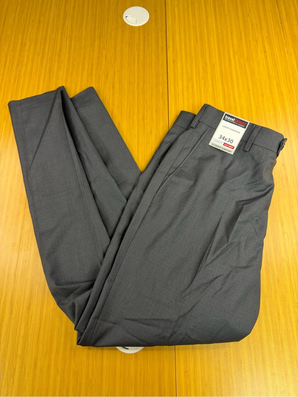 Roundtree & Yorke Travel Smart Classic Fit Gray Straight Leg Mens Pants 34x30